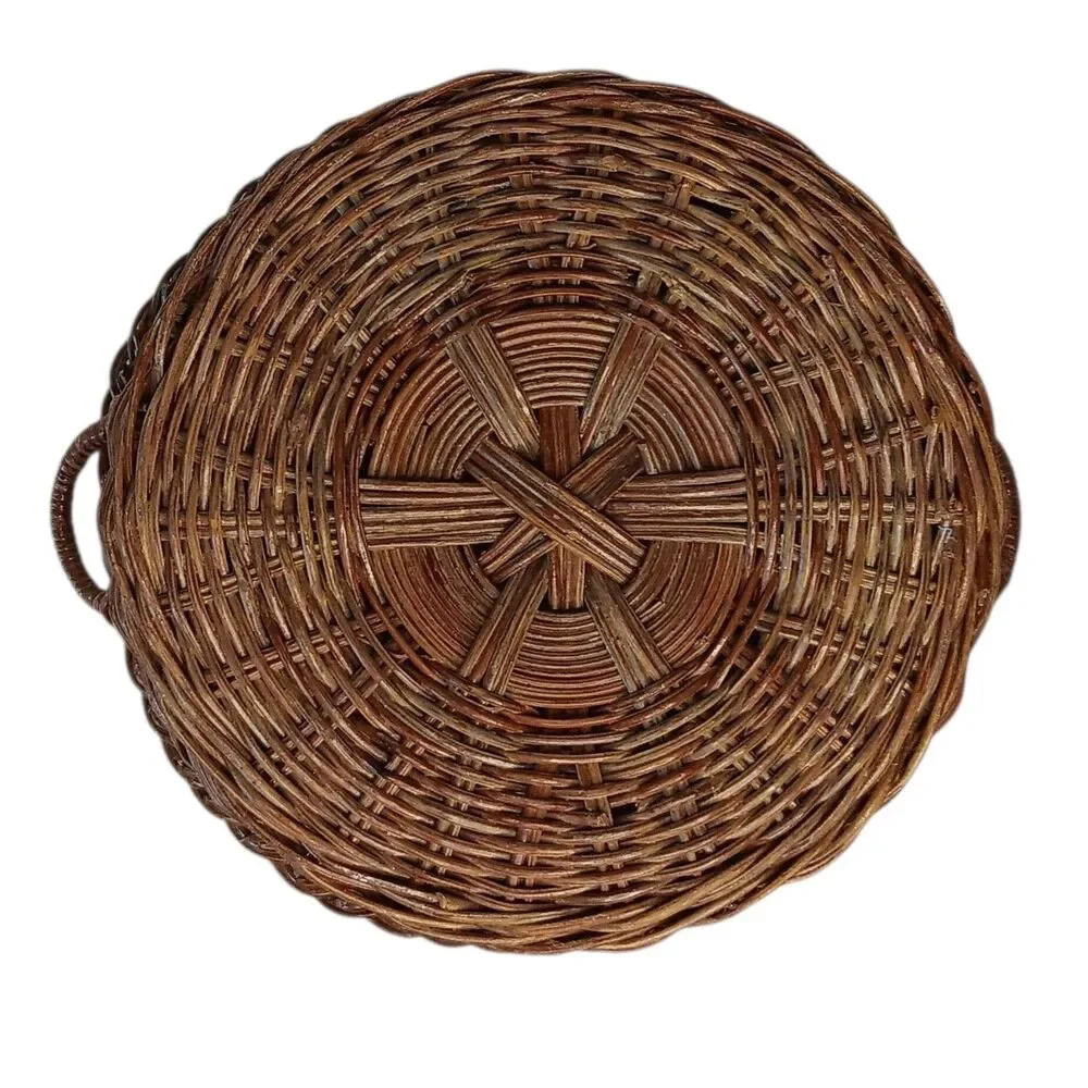 Vintage Wicker Rattan Basket With Lid Reddish Brown 12